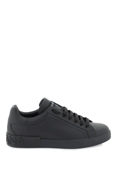 Dolce & Gabbana Portofino Leather Sneakers In Black