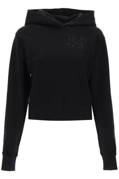 Palm Angels Monogram Embroidered Hoodie In Black