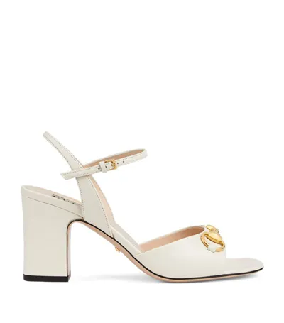 Gucci Leather Horsebit Heeled Sandals 75 In 9022 Mystic White