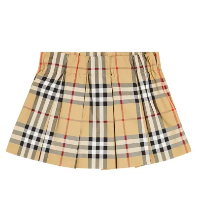 Burberry Baby  Check Pleated Cotton Skirt In Multicoloured