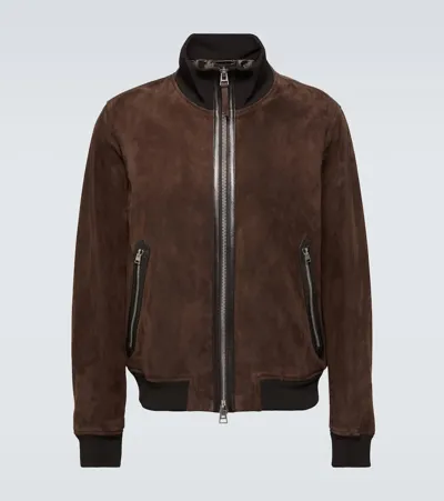 Tom Ford Light Suede Track Bomber Jacket In Brown