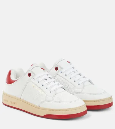 Saint Laurent Women's Sl/61 Sneakers In Grained Leather In White And Vintage Red