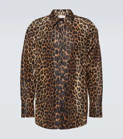 Saint Laurent Leopard-print Silk Shirt In Fauve