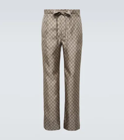 Gucci Gg Silk Straight Pants In Beige