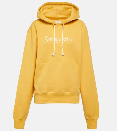 Saint Laurent Yellow Hoodie With Logo Embroidery In Cotton Woman In Yellow And Natural