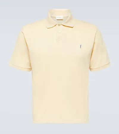 Saint Laurent Cassandre Logo-embroidered Polo Shirt In Cream