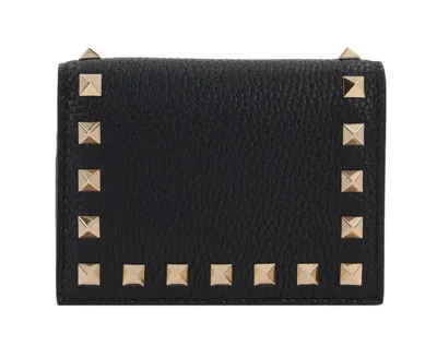 Valentino Garavani Rockstud Foldover Top Wallet In Black