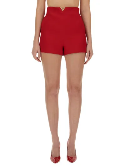 Valentino Crepe Couture Logo Plaque Shorts In Red