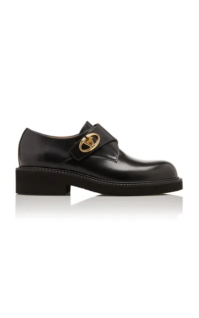 Valentino Garavani Vlogo Locker Single Monk Leather Loafers In Black