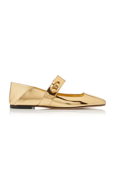 Valentino Garavani Vlogo Locker Laminated Leather Ballerina Flats In Gold