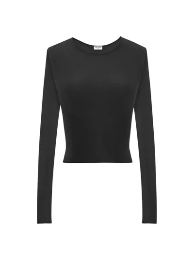 Saint Laurent Ribbed Cropped Top In Black