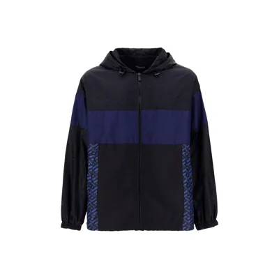 Versace Hooded Windbreaker Jacket In Blue