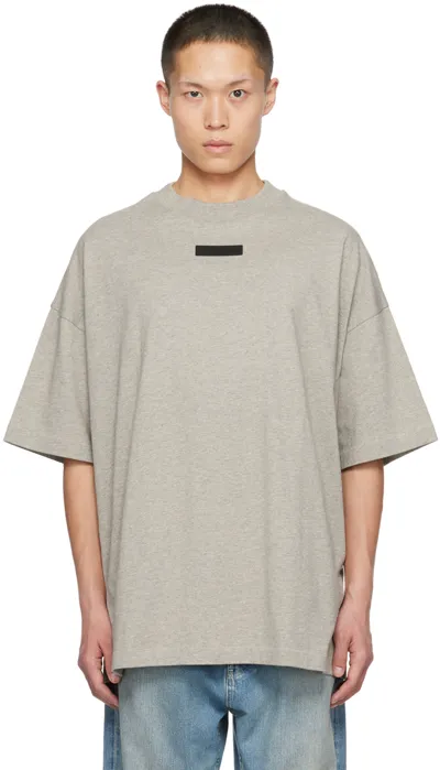 Essentials Gray Crewneck T-shirt In Dark Heather Oatmeal