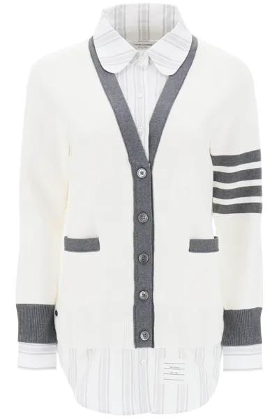 Thom Browne Milano Stitch Combo Shirt Cardigan In Multicolor