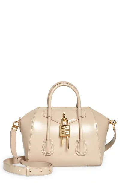 Givenchy Mini Antigona Lock Leather Satchel In Beige