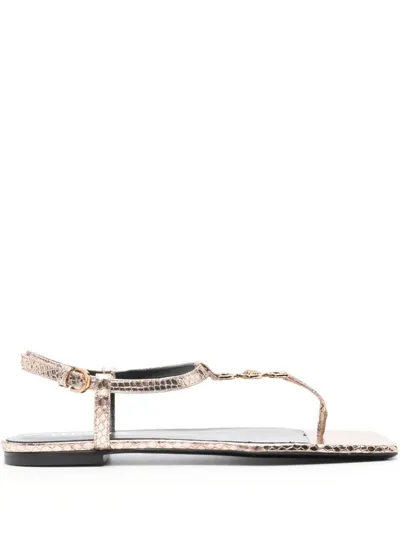 Versace Medusa Metallic T-strap Flat Sandals In Gold