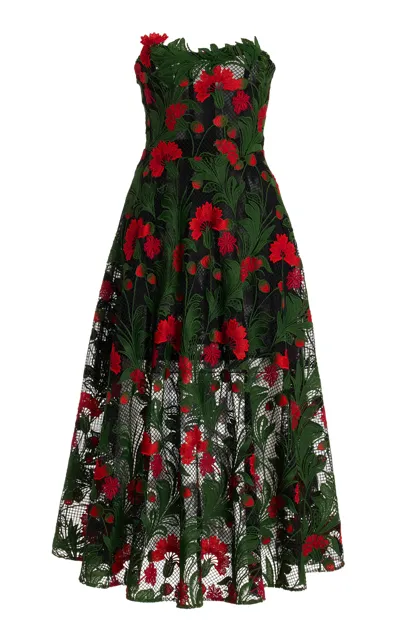 Oscar De La Renta Marbled Guipure Midi Dress In Black