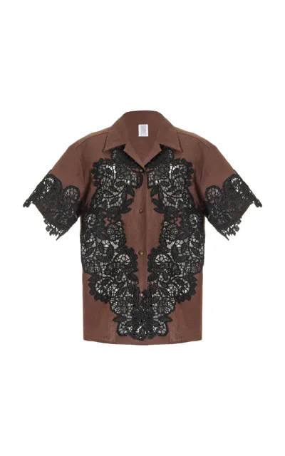 Rosie Assoulin Cabana Lace Linen Shirt In Brown