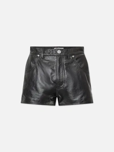 Frame Side-slit Leather Shorts In Black