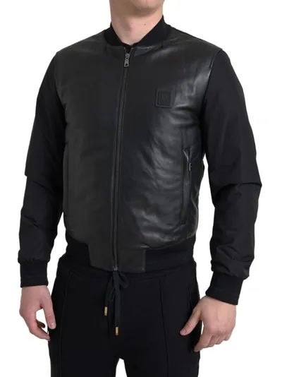 Dolce & Gabbana Black Polyester Full Zip Bomber Coat Jacket