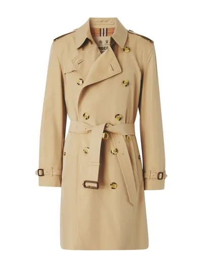 Burberry Kensington Mid Trench Coat In Nude & Neutrals