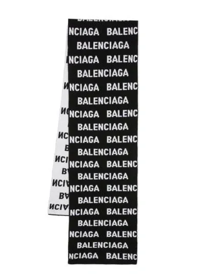 Balenciaga Intarsia-knit Wool-blend Scarf In Black