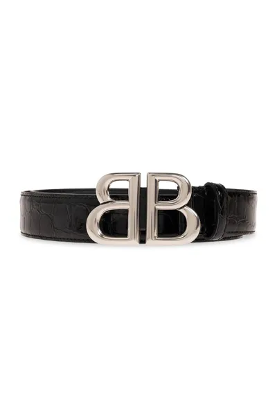 Balenciaga Monaco Logo Plaque Embossed Belt In Black