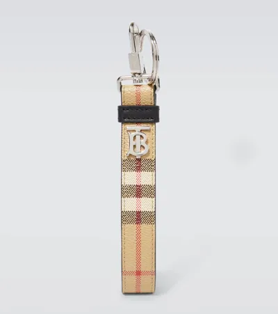 Burberry Check Keychain In Beige