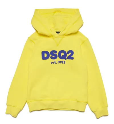 Dsquared2 Kids' Logo-print Cotton Hoodie In Yellow