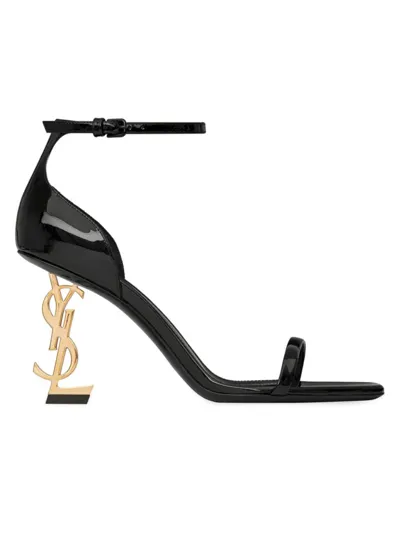 Saint Laurent Opyum 110 Logo-embellished Patent-leather Sandals In Black