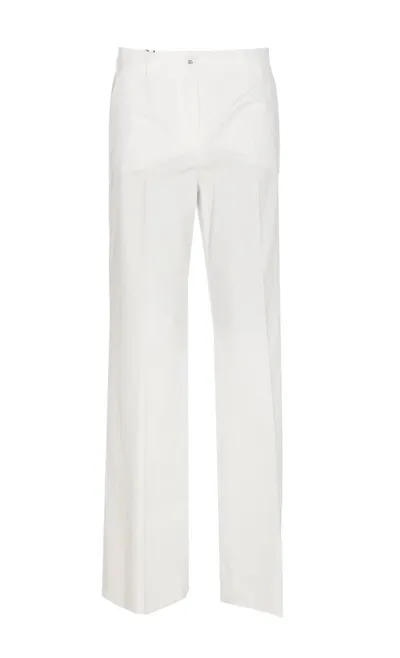 Dolce & Gabbana White Straight Pants With Tonal Buttons In Stretch Viscose Woman