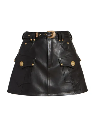 Balmain 2-pocket Belted Leather Trapeze Mini Skirt In Black