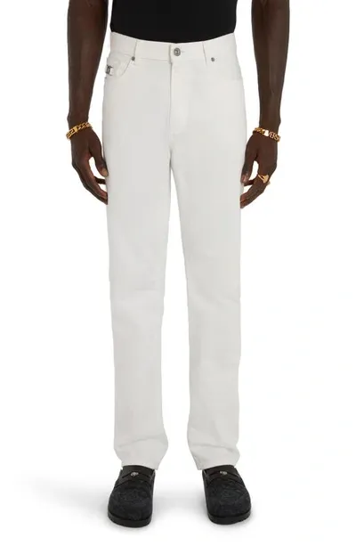 Versace Medusa Head-motif Mid-rise Straight-leg Jeans In White