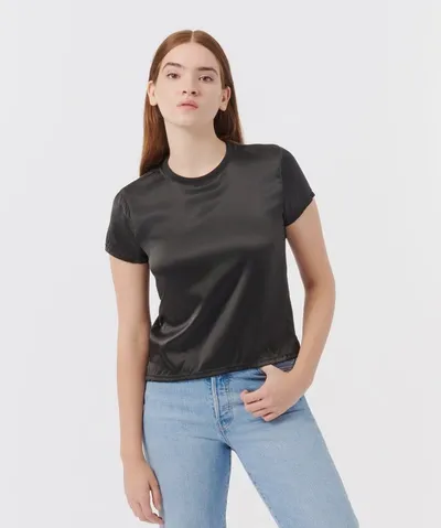 Atm Anthony Thomas Melillo Silk Charmeuse Crew Neck Tee In Black