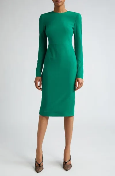 Victoria Beckham Sheath Wool Midi Dress In Viridian