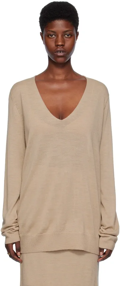 Lauren Manoogian Beige V-neck Sweater In A01 Antique