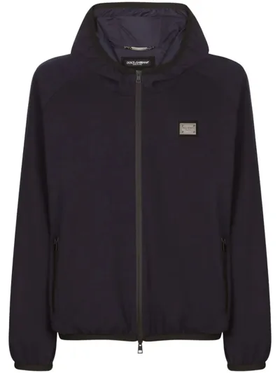 Dolce & Gabbana Logo-plaque Hooded Jacket In Blue