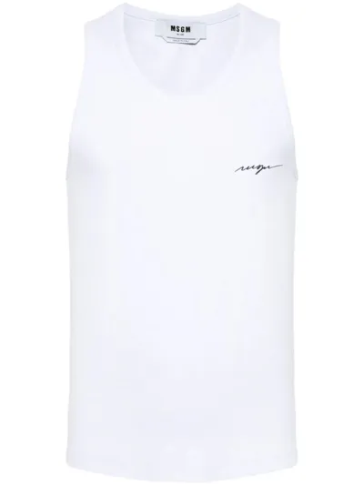 Msgm Logo-embroidered Cotton Vest In White