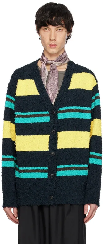 Lesugiatelier Multicolor Stripe Cardigan In Navy