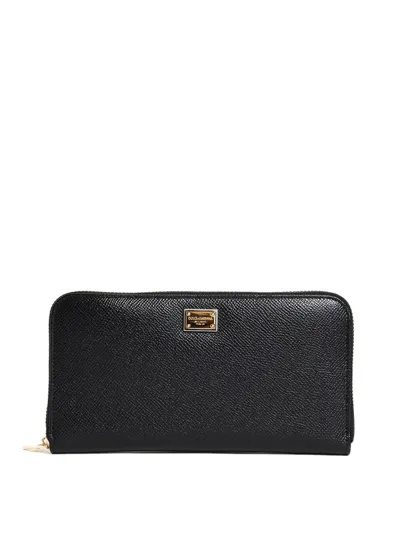 Dolce & Gabbana Zip Around Leather Wallet In Black