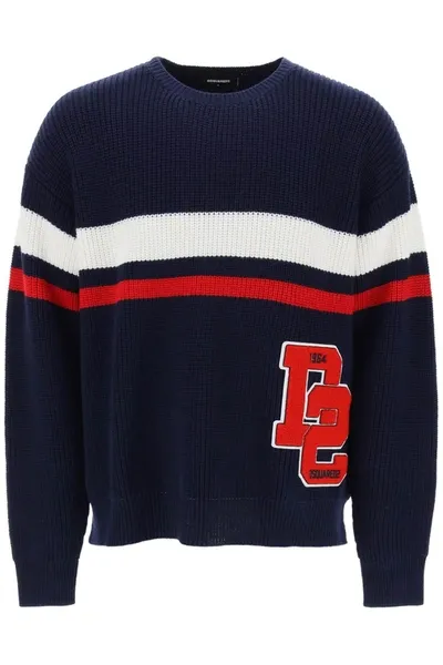 Dsquared2 Wool Ribbed Varsity Sweater In Multicolor