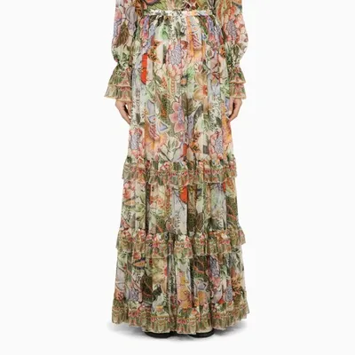 Etro Floral-print Tiered Silk Skirt In Multicolor