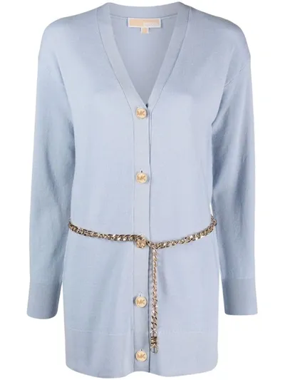 Michael Michael Kors Chain Wool Cardigan In Blue