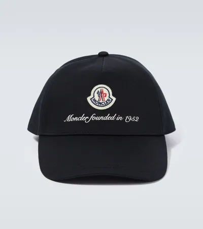 Moncler Logo Cotton Baseball Cap In Black