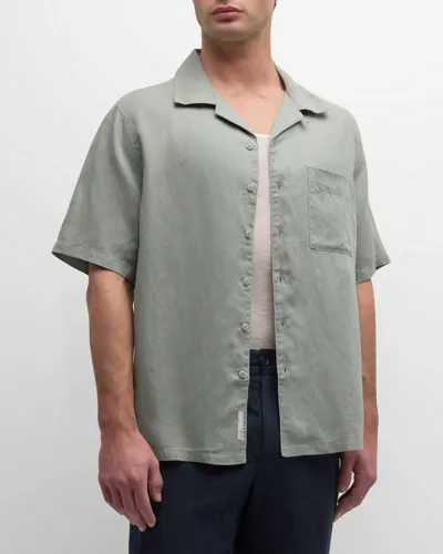 Onia Air Convertible-collar Linen And Tencel™ Lyocell-blend Shirt In Gray