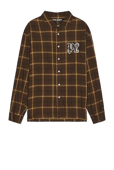 Palm Angels Pa Monogram-print Checked Shirt In Brown