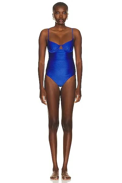 Simkhai Laine Ruched Cup Underwire Swimsuit In Lapis Blue