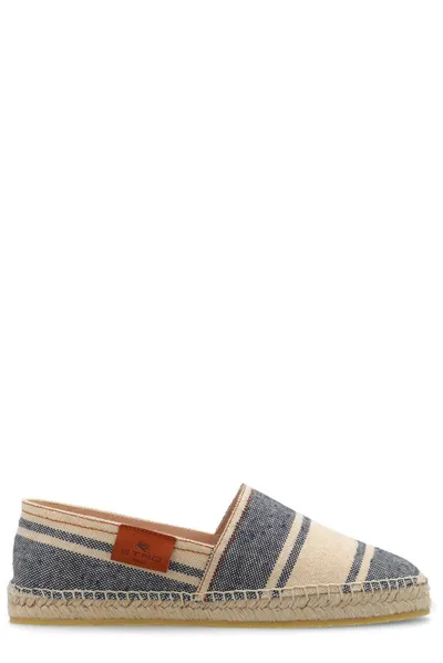 Etro Logo Patch Striped Espadrilles In Beige