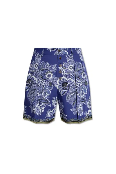 Etro Floral Printed Shorts In Blue