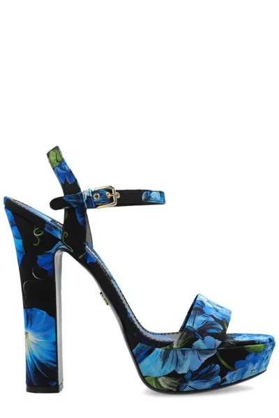 Dolce & Gabbana Bluebell Printed Charmeuse Platform Sandals In Multicolor